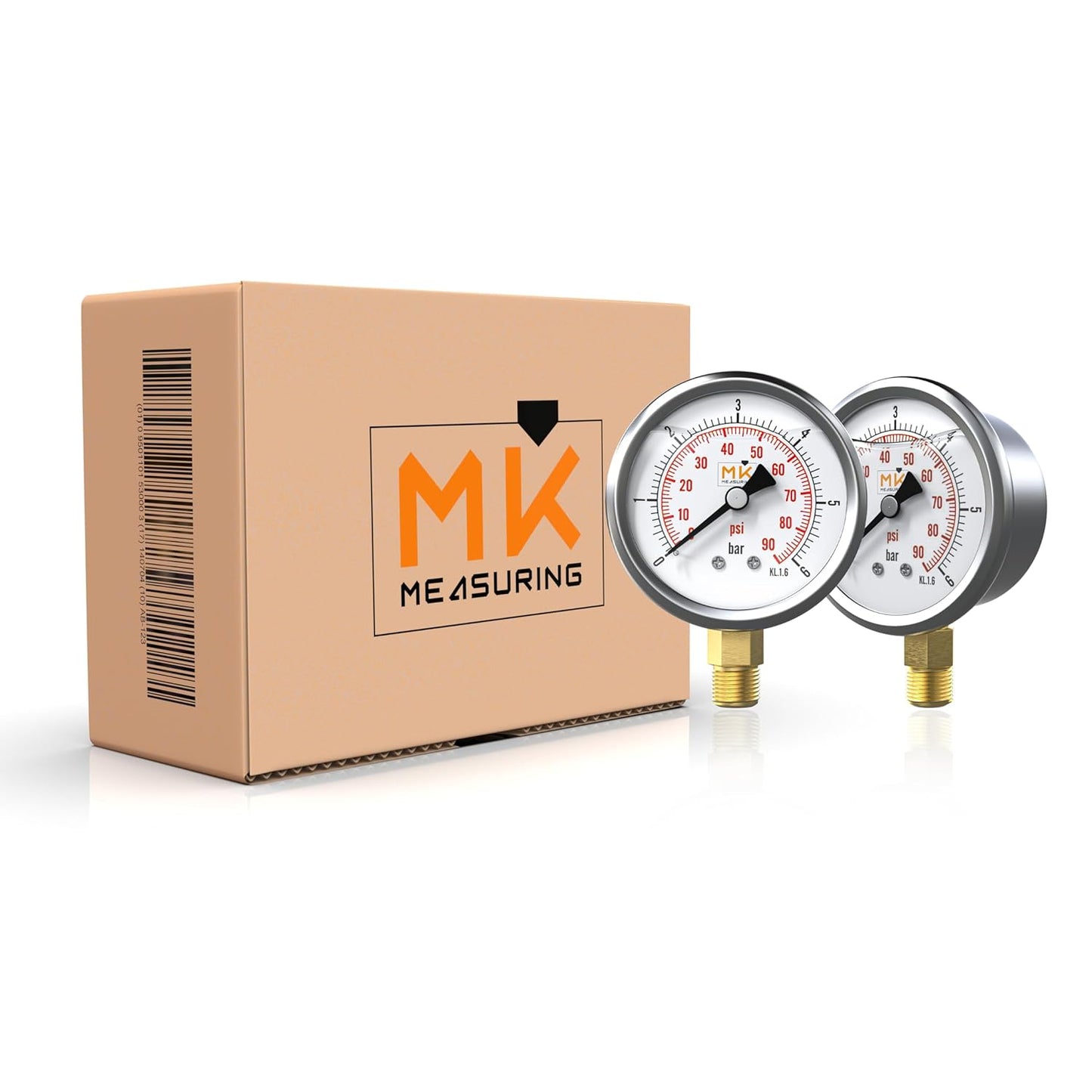 Manomètre glycérine 0-6 bar connexion 1/4 NPT, boîtier en acier inoxydable avec teflon intégré pour réducteur de pression, testeur de compression, pression air, huile, pneu, eau, gaz et essence