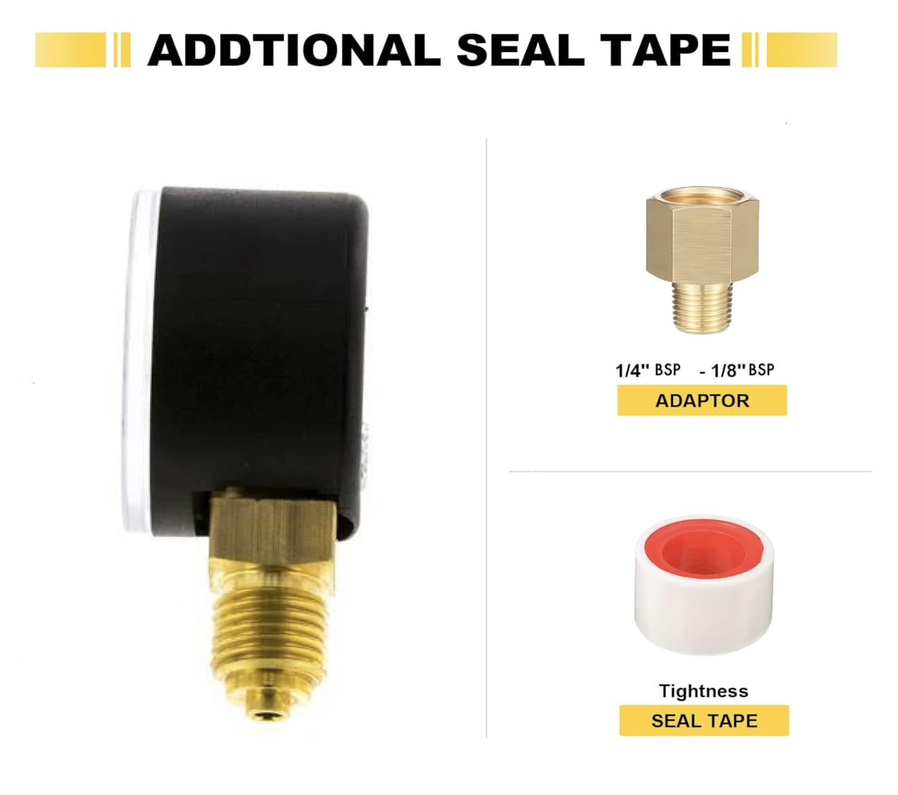 MK MEASURING – Manomètre de Pression d'Eau 0–8 Bar / 120 PSI, Raccord Laiton 1/4" BSP, Connecteur Latéral, Pour Réducteur de Pression et Chauffe-eau – Avec Téflon et Adaptateur 1/8"