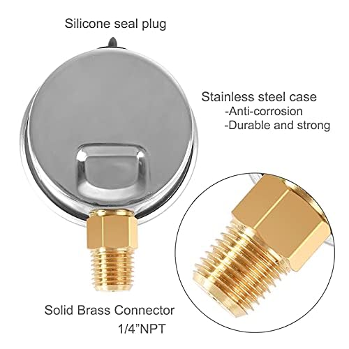 Manomètre glycérine 0-6 bar connexion 1/4 NPT, boîtier en acier inoxydable avec teflon intégré pour réducteur de pression, testeur de compression, pression air, huile, pneu, eau, gaz et essence