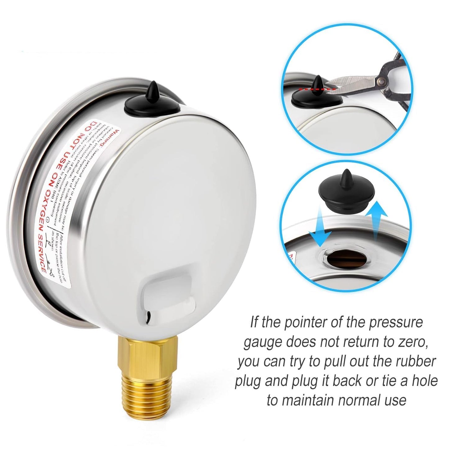 Manomètre glycérine 0-4 bar connexion 1/4 NPT, boîtier en acier inoxydable avec teflon et adaptateur 1/4 NPT vers 1/4 BSP pour testeur de compression, pression air, huile, pneu, eau, gaz et essence